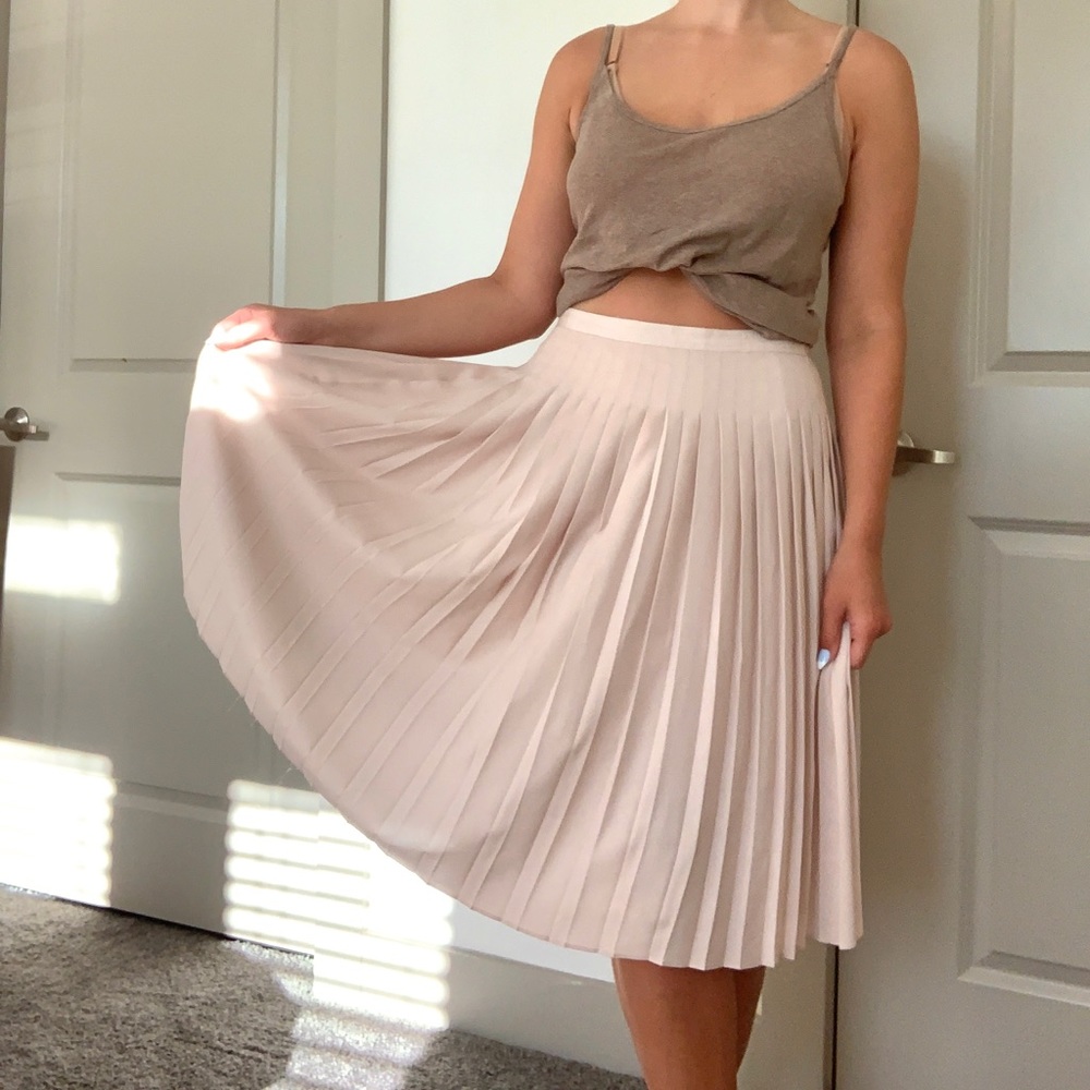 Pail pink pleated midi skirt